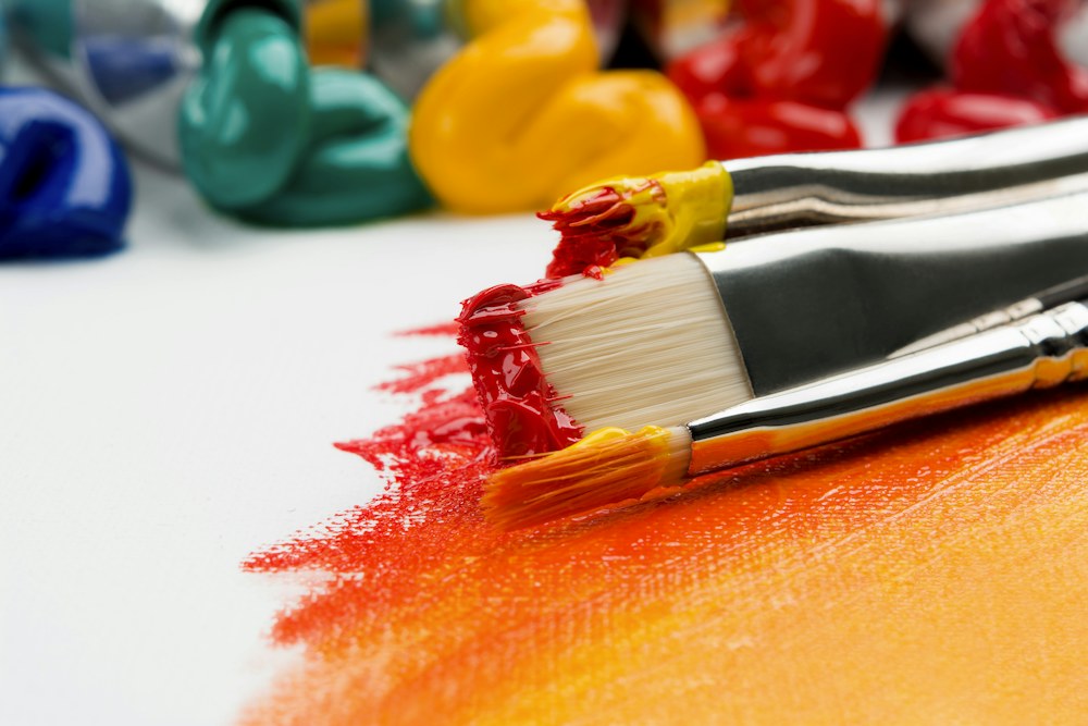Colourful paintbrushes in a creative studio